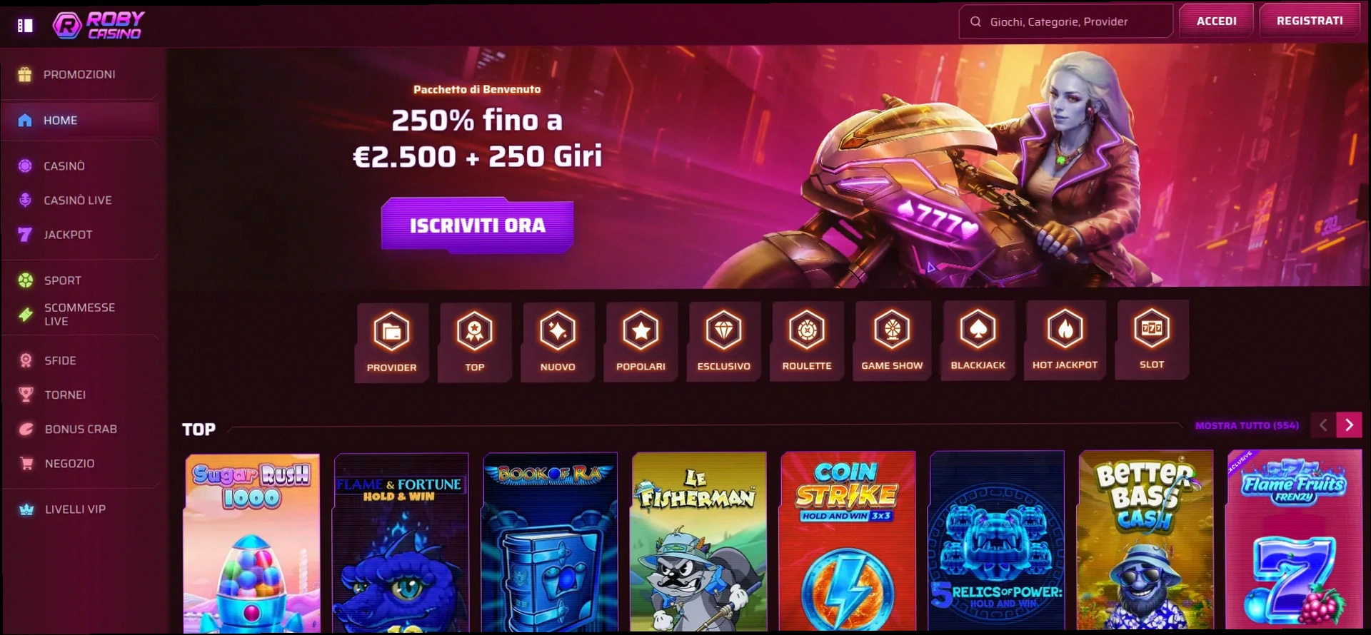 Roby Casino bonus 100% fino a 500€ e 100 giri gratuiti